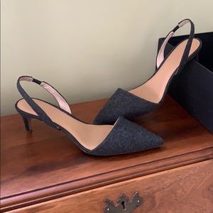 Gray wool kitten heel sling back pump